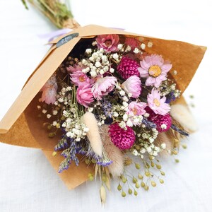 Dried flower bouquet Pink, with Clove flowers, English Lavender & Lagurus Bunny Tails, Wildflower Meadow image 3