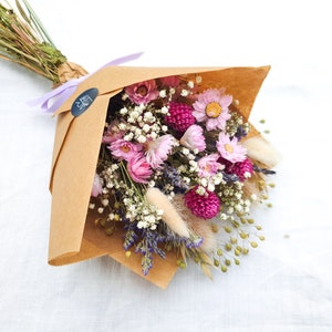 Dried flower bouquet Pink, with Clove flowers, English Lavender & Lagurus Bunny Tails, Wildflower Meadow image 2