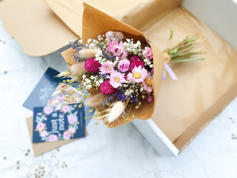 Dried flower bouquet Pink, with Clove flowers, English Lavender & Lagurus Bunny Tails, Wildflower Meadow image 1