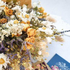 Dried Flower Bouquet with Yellow Roses, Daisies, Foliage & English Lavender for Weddings or Gifting image 4