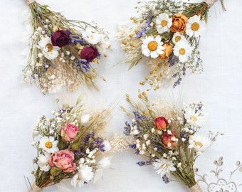 Yellow Dried Flower Buttonhole, Cottage Garden style with Dried Roses, Daises and Cream White Foliage - Handmade in the UK