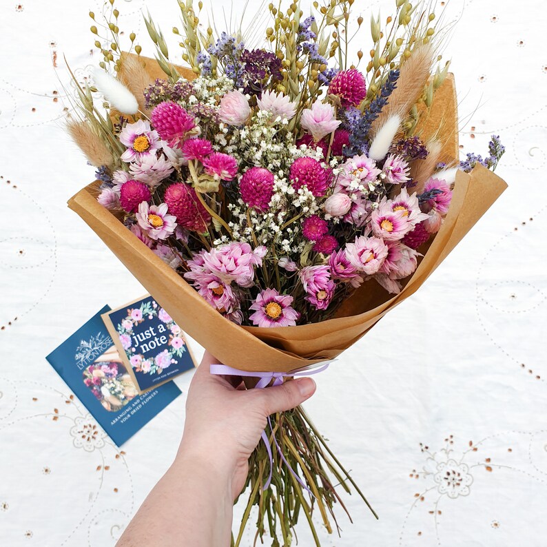 Dried flower bouquet Pink, with Clove flowers, English Lavender & Lagurus Bunny Tails, Wildflower Meadow image 6