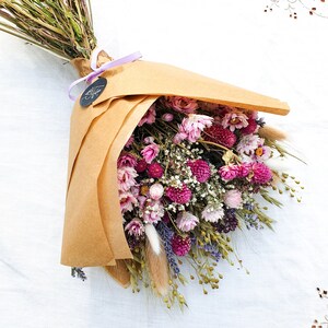 Dried flower bouquet Pink, with Clove flowers, English Lavender & Lagurus Bunny Tails, Wildflower Meadow image 4