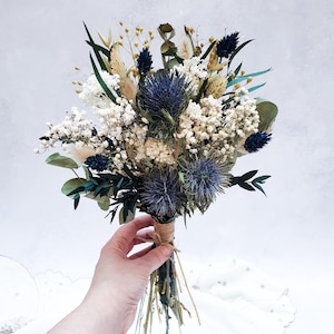 Dried Foliage Bouquet - Green Preserved Eucalyptus, Blue Dried Flowers, Thistle,  Gypsophila Gift Arrangement "Frosted Forest"