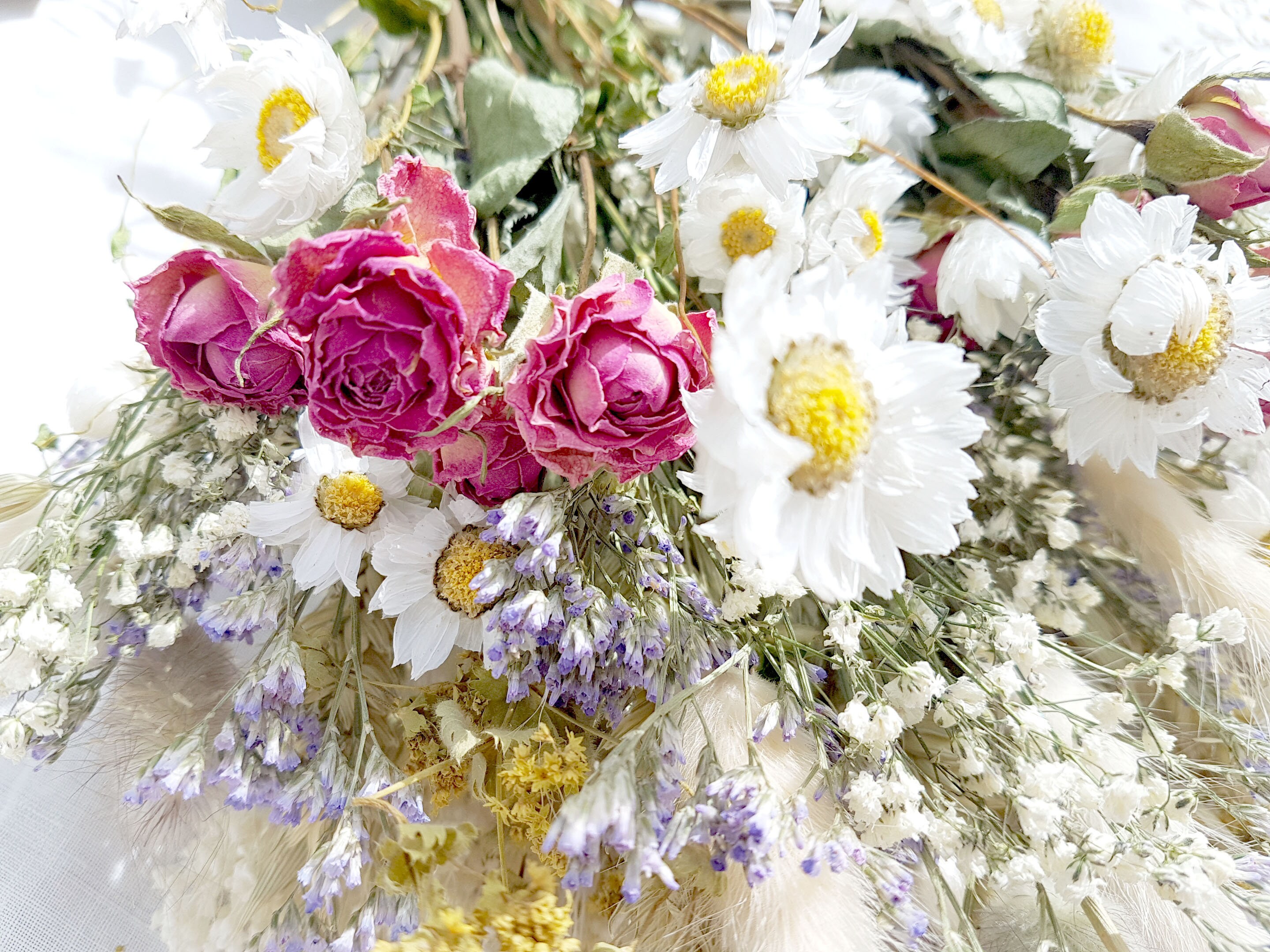 Dried Flower Bouquet With Pink Roses Dried Daisies Sea Etsy UK