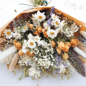 Dried Flower Spring Bouquet – Yellow Roses, Dried Daisies, Sea Lavender & Bunny Tails: Cottage Garden image 4
