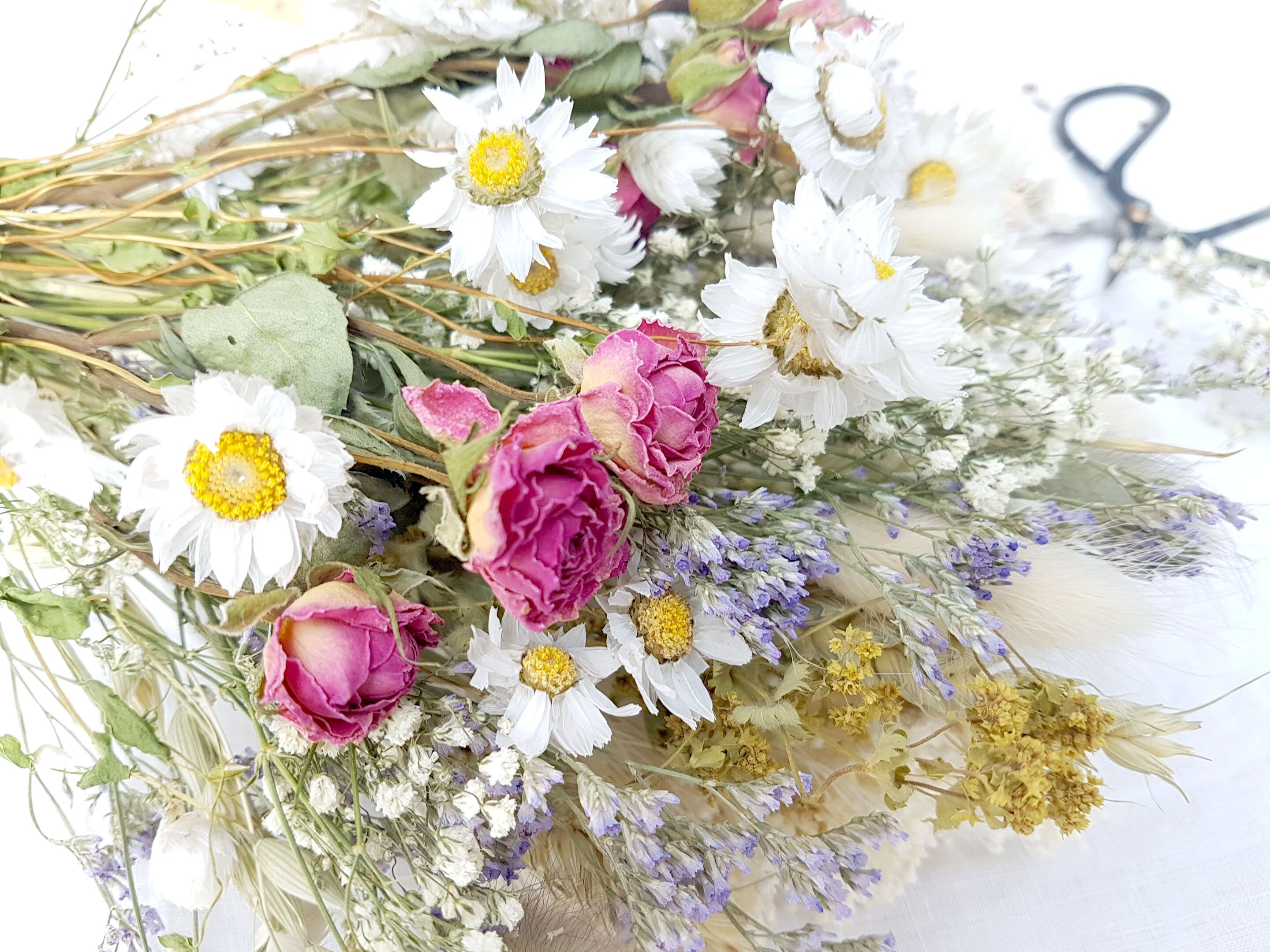 Dried Flower Bouquet With Pink Roses Dried Daisies Sea Etsy UK