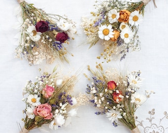 Dried Flower Buttonhole with Dried Roses, Daises and Foliage. Available in Pink, Yellow, Orange,  Red & Antique - Cottage Garden collection.