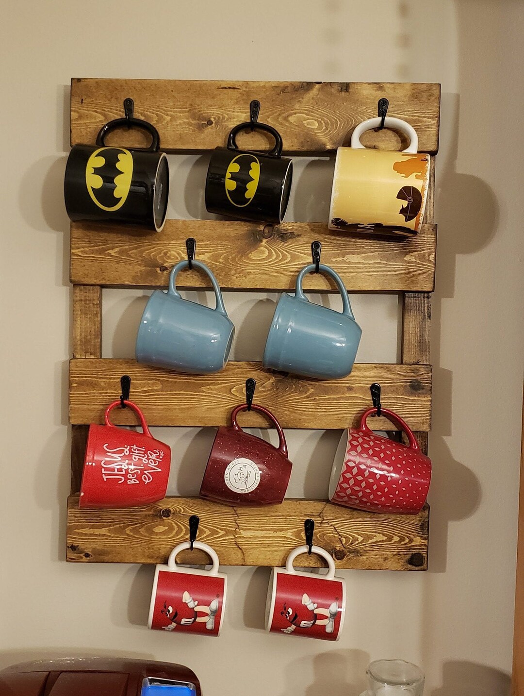 Golden Oak Coffee Mug Rack: Rustic Farmhouse Decor - Etsy