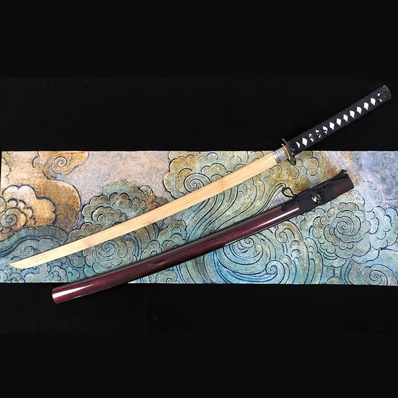 Handmade Wooden Katana Samurai Sword Training 暗红 