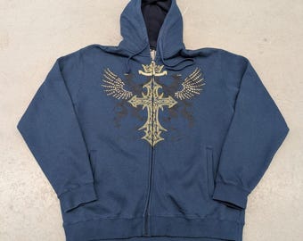 Y2K Avirex Classic Gold Cross Full Zip Hoodie Sweater