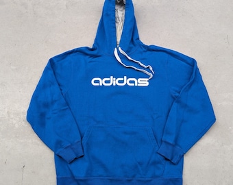 Vintage principios de los años 90 Adidas gran logotipo bebé sudadera con capucha azul