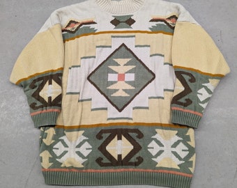 Vintage Aztec heavy knit 100% cotton sweater Made in Canada