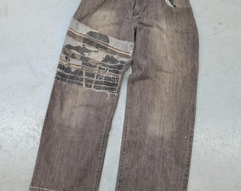 Vintage Y2K Bluez Baggy Breite Bein Hip-Hop Braune Jeans Hose
