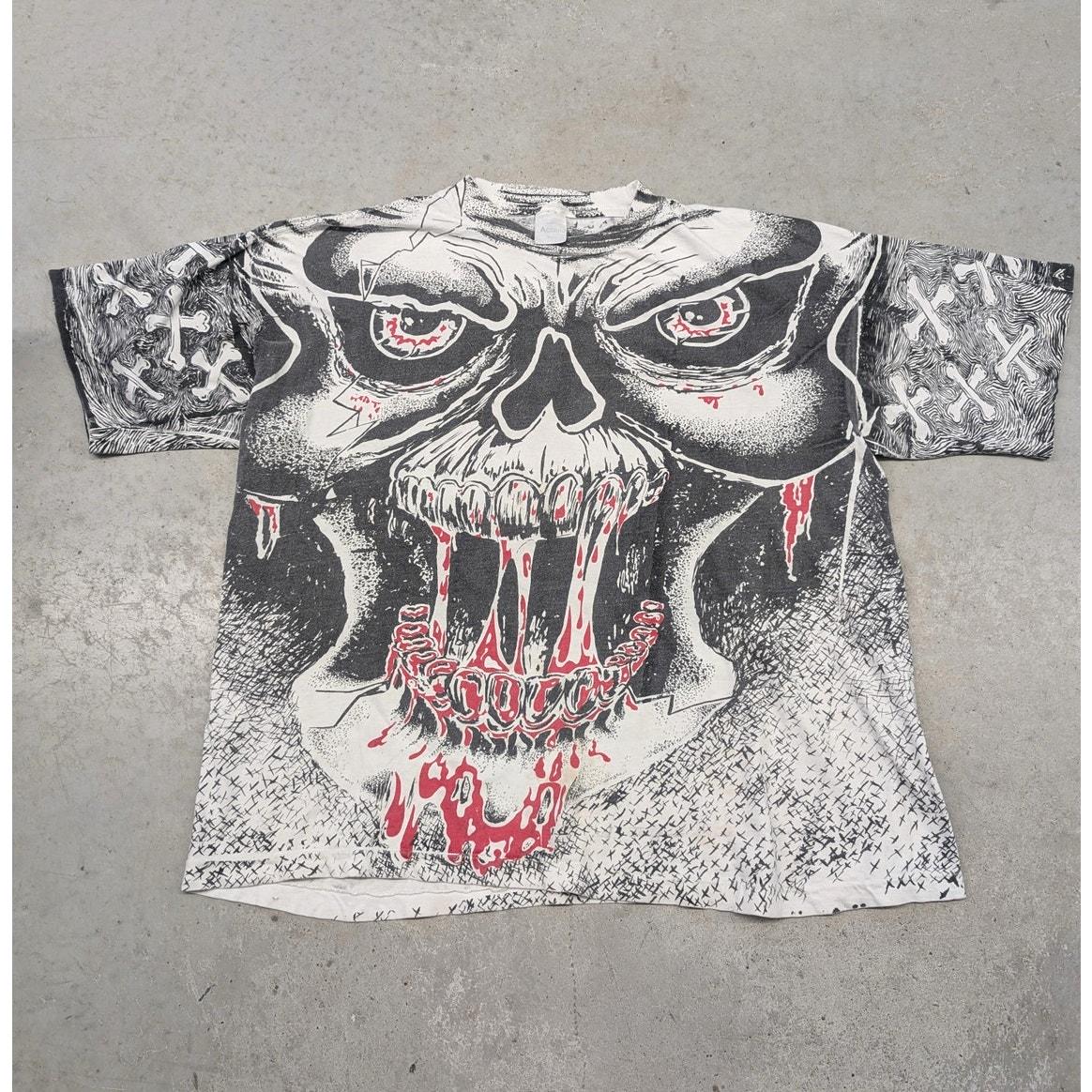 Vintage Morbid Rags Style Skull All Over Print T-shirt - Etsy