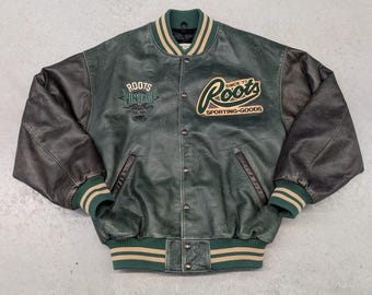 Vintage Canada Letterman Jacket Large, Vintage Roots Wool Leather