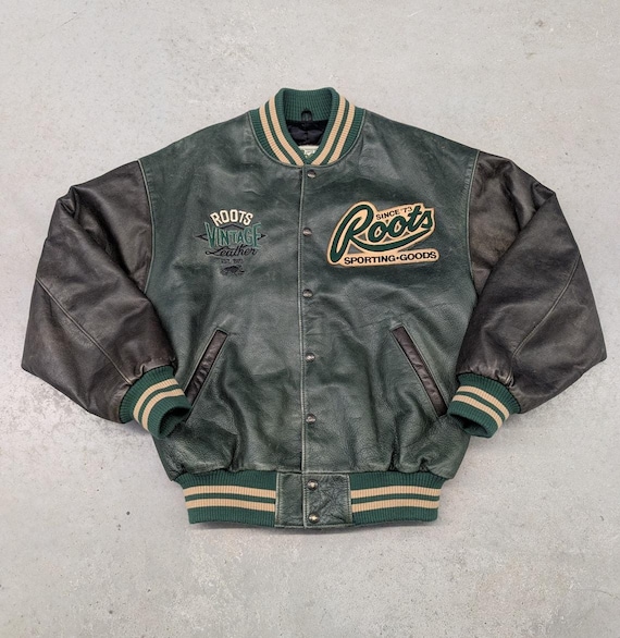 Rare Vintage Roots Sporting Goods USA Green Leather Jacket - Etsy