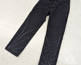 1 of 1 Up-Cycled "Spider Web" black and white jeans