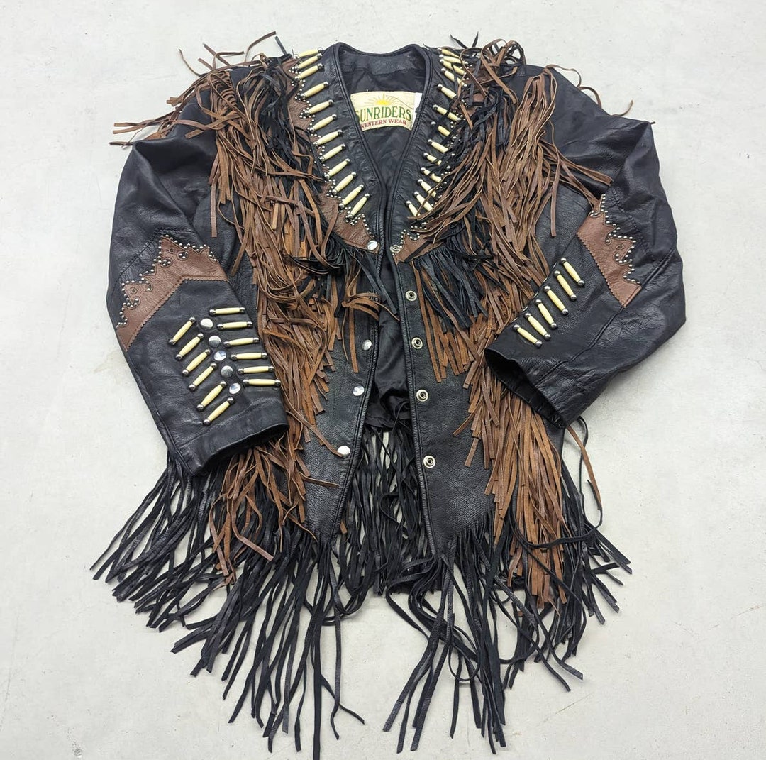 Vintage 90s Sunriders Western Wear Fringe Leather Jacket Etsy vintage-90s-sunriders-western-wear-fringe-leather-jacket-etsy