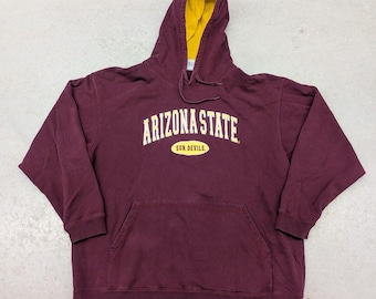 Sudadera con capucha vintage Y2K de los Arizona State Sun Devils color granate y amarillo