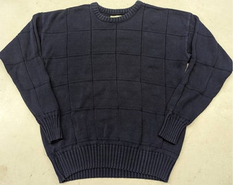Vintage 90s LL Bean Navy Blue square knit sweater