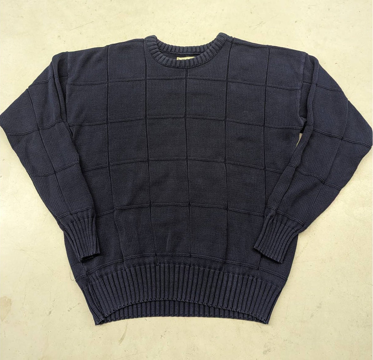 Vintage 90s LL Bean Navy Blue Square Knit Sweater Etsy