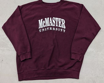 Weinroter Vintage-Pullover mit Rundhalsausschnitt der McMaster University