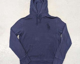 Vintage 90s Polo Ralph Lauren Navy Blue Big Pony Hoodie