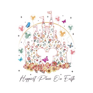 Happiest Place On Earth Png, Magical Castle Floral Png, Magic Kingdom Png, Family Vacation Png, Family Shirt Png, Vintage Kingdom Png