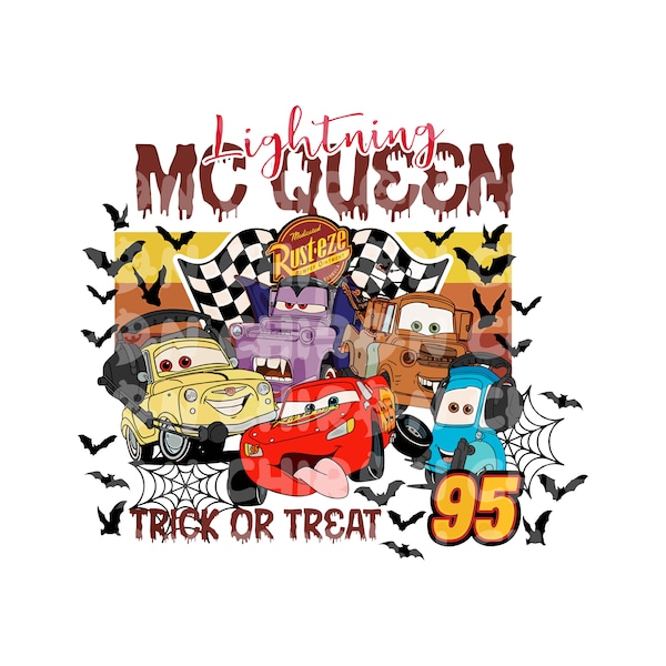 Retro Lightning McQueen Halloween Png, Trick Or Treat Svg, Halloween Cars Png, Halloween Svg, McQueen Halloween Png, Digital File