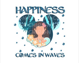 La felicità arriva a ondate Moana PNG, Moana 2 SVG, Maglietta Moana PNG, Clipart Moana, Sublimazione Moana, Principessa PNG, Orecchie di Topolino Moana SVG