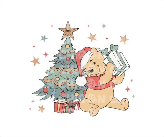 Retro Winnie Christmas Png, Retro Winnie The Pooh Svg, Winnie Christmas  Tree Png, Christmas Gifts Svg, Retro Winnie The Pooh Christmas Svg