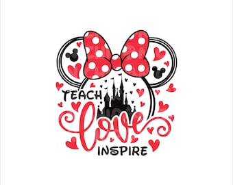 Teacher Love Inspire Mouse Ear Png Svg, Back To School Png Svg, 1st Day Of School Png, Teacher Png, Teachers' Day Png, Teacher Gift Png Svg