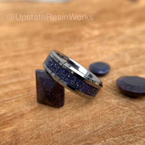 Real Sapphire band, meteorite dust, purple and blue sapphire, sapphire ring, vow renewal, shops wedding band, engagement band, promise band