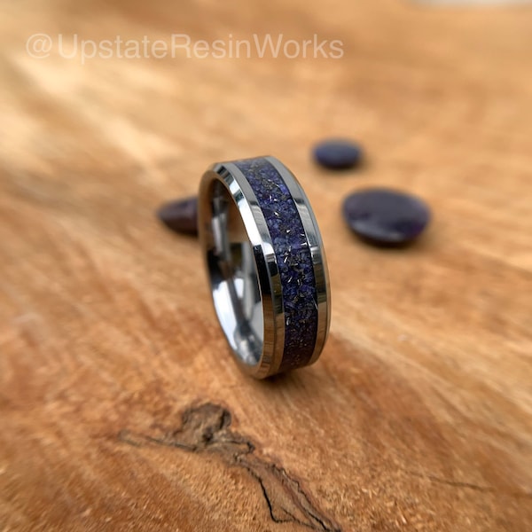Real Sapphire band, meteorite dust, purple and blue sapphire, sapphire ring, vow renewal, wedding band, engagement band, promise band