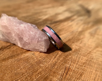 Pink Quartz ring, Rose Quartz crystal band, Pink push gift, gemstone band, wedding band, engagement band, vow renewal band, promise band