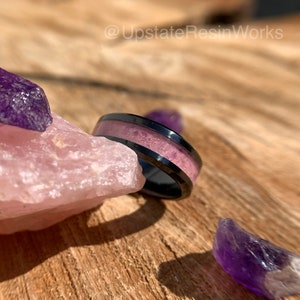 Genuine Rose Quartz ring, Amethyst and Quartz, Rose quartz band, pink ring, wedding ring, promise ring, Anniversary ring, vow renewal ring