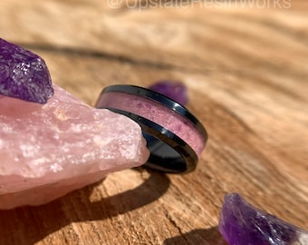 Genuine Rose Quartz ring, Amethyst and Quartz, Rose quartz band, pink ring, wedding ring, promise ring, Anniversary ring, vow renewal ring