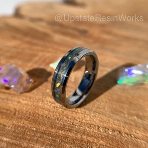 Genuine Moss Agate ring, opal and moss agate, Moss Agate band, Dendritic Moss Agate ring, anniversary ring, wedding ring, engagement ring
