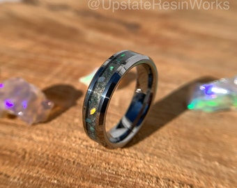 Genuine Moss Agate ring, opal and moss agate, Moss Agate band, Dendritic Moss Agate ring, anniversary ring, wedding ring, engagement ring