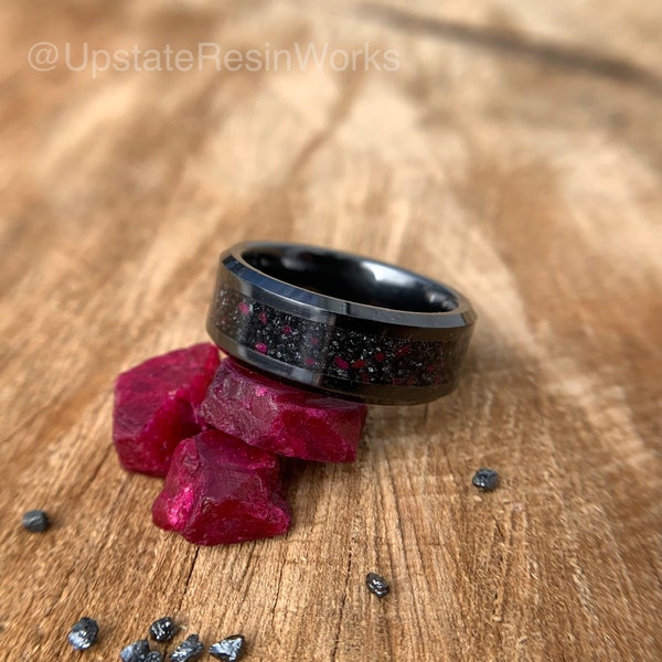 Real Black Diamond band, Ruby and Black Diamond band, ruby, vow renewal band, Diamond wedding band, Diamond engagement band, promise band