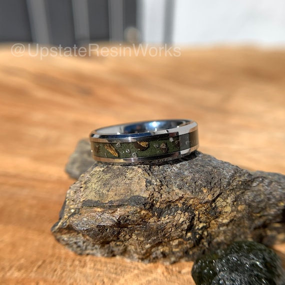 Moldavite Ring Diamond and T rex Moldavite Band Tektite Ring