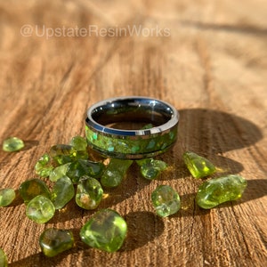 Peridot ring, Opal and Peridot band, gemstone rings, peridot vow renewal, wedding band, engagement ring, promise band, matching peridot band image 2