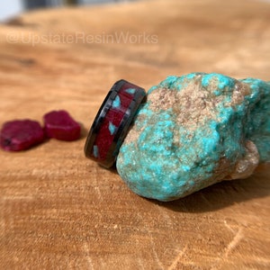 Real ruby ring, Ruby Band, Ruby and Turquoise ring, Birthstone ring, Gemstone ring, vow renewal, wedding band, engagement band, promise band