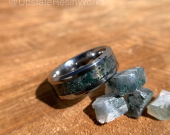 Genuine Moss Agate ring, Moss Agate band, Dendritic Moss Agate ring, gemstone rings, mens ring, womans ring, wedding ring, engagement ring