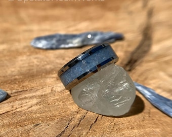 Real Kyanite ring, Blue Kyanite ring, Kyanite band, gemstone ring, Birthstone band, vow renewal, wedding band, engagement ring, promise band