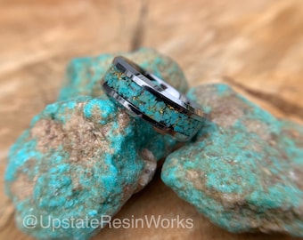 Real Turquoise ring, 24k gold, gemstone ring, wedding ring, engagement ring, anniversary ring, vow renewal ring, Kingman turquoise ring