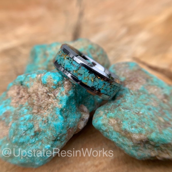 Real Turquoise ring, 24k gold, gemstone ring, wedding ring, engagement ring, anniversary ring, vow renewal ring, Kingman turquoise ring