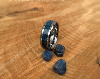 Genuine Sapphire ring, ceylon blue sapphires, cerulean, Tungsten band, gemstone rings, mens ring womans ring, wedding band, engagement ring