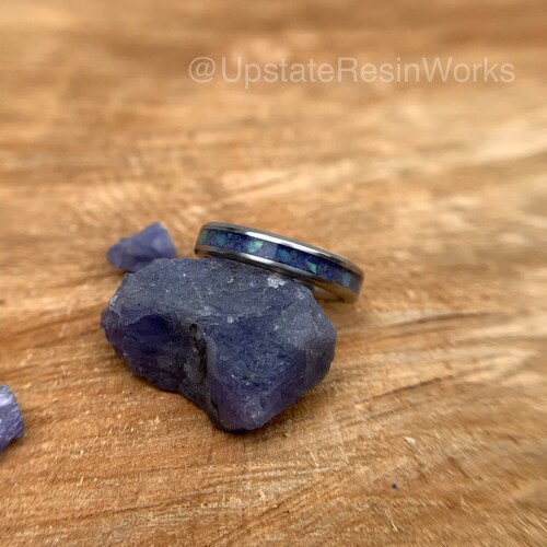 Genuine Tanzanite and opal band, shops Tanzanite and opal band ring, Tanzanite band, mens band, womans band, wedding band, engagement ring